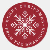 Persoonlijke kerstsnowflake ronde sticker (Voorkant)