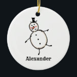 Persoonlijke kerstsnowman-decoratie keramisch ornament<br><div class="desc">Deze gepersonaliseerde kerstkeramische ophanginrichting kenmerkt een schattige kleine sneeuwman.</div>