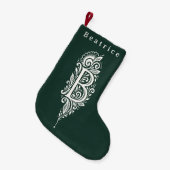 Persoonlijke Kerstsok met Botanisch Monogram Lette Kleine Kerstsok (Voorkant (Hangend))