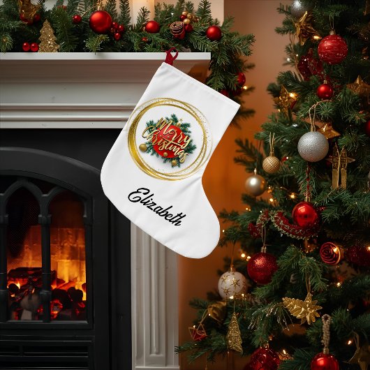 Persoonlijke kerstsok met gouden versiering