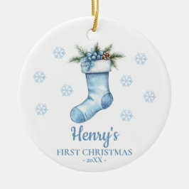 Persoonlijke kerstsok voor baby's eerste kerstfees keramisch ornament