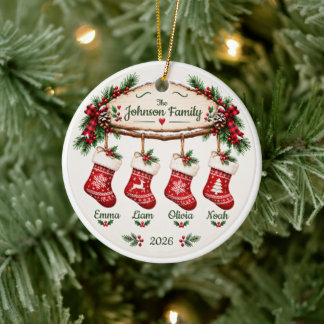 Persoonlijke kerstsok voor het gezin keramisch ornament