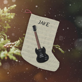 Persoonlijke kerstsok voor jongens met gitaar kleine kerstsok