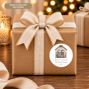Persoonlijke Kerststal met Jezus Maria & Jozef Ronde Sticker