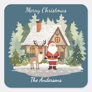 Persoonlijke Kerststickers Sinterklaas en Rendiere Vierkante Sticker