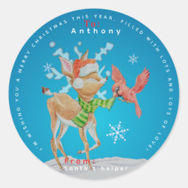 Persoonlijke kerststickers voor kinderen ronde sticker