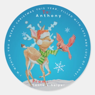 Persoonlijke kerststickers voor kinderen ronde sticker