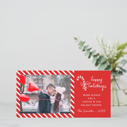 Persoonlijke Kerststolp Streep Vakantie Foto Kaart (Staand voorkant)