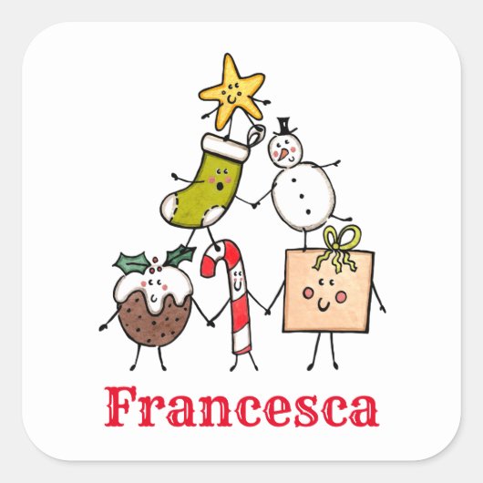 Persoonlijke kersttekens vierkante sticker (Voorkant)