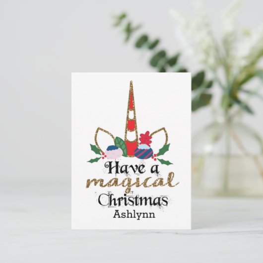 Persoonlijke kerstunicorn briefkaart (Staand voorkant)
