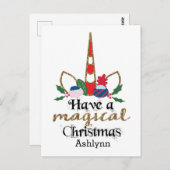 Persoonlijke kerstunicorn briefkaart (Voorkant / Achterkant)