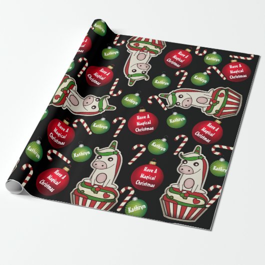 Persoonlijke kerstUnicorns Cadeaupapier (Uitgerold)