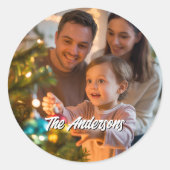 Persoonlijke Kerstvakantie Aangepaste Gezinsfoto Ronde Sticker (Voorkant)