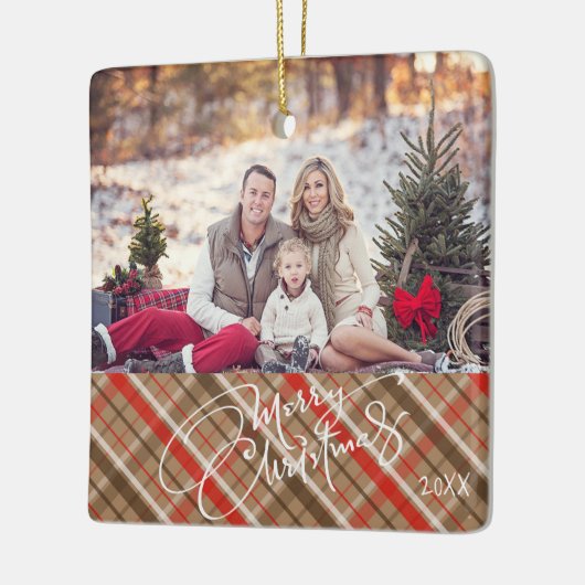 Persoonlijke kerstversiering met één foto Merry Keramisch Ornament (Links)