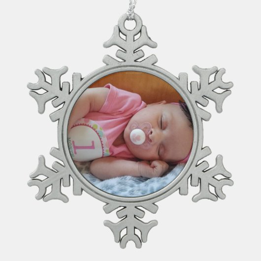 Persoonlijke kerstversiering met foto's tin sneeuwvlok ornament (Voorkant)