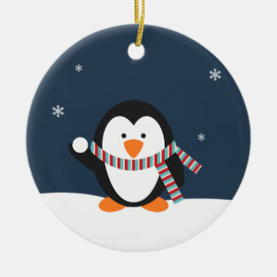 Persoonlijke kerstversiering met pinguïn keramisch ornament