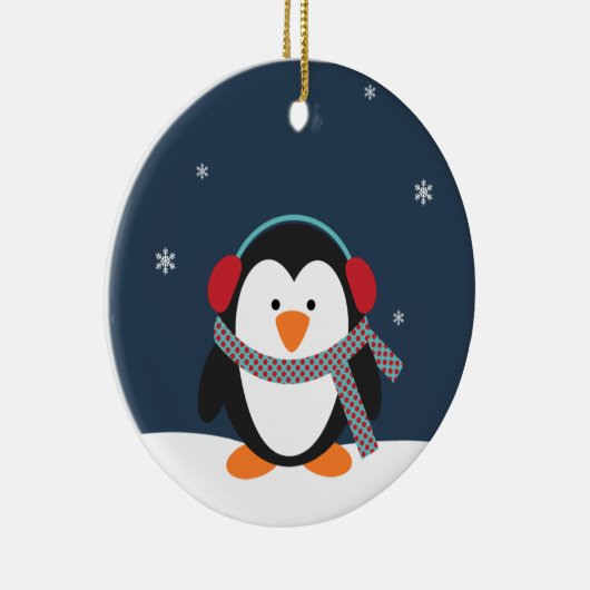 Persoonlijke kerstversiering met pinguïn keramisch ornament (Rechts)