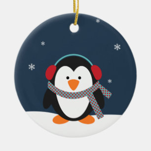Persoonlijke kerstversiering met pinguïn keramisch ornament