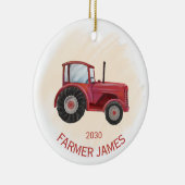 Persoonlijke kerstversiering met rode trekker keramisch ornament (Rechts)