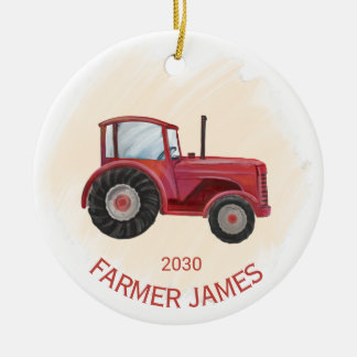 Persoonlijke kerstversiering met rode trekker keramisch ornament