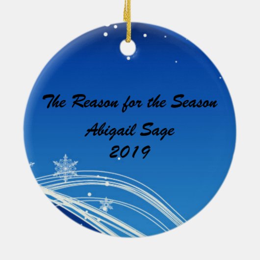 Persoonlijke kerstversiering op de Nativiteitsscèn Keramisch Ornament (Achterkant)