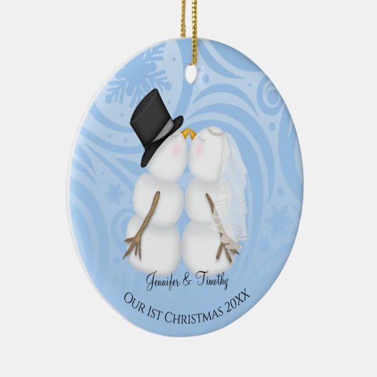 Persoonlijke kerstversiering voor Pas getrouwd Keramisch Ornament (Rechts)