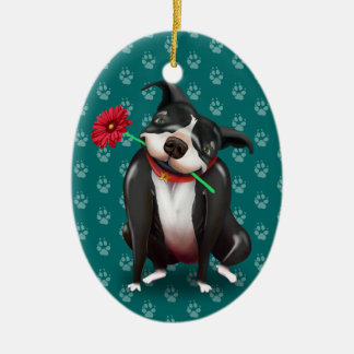 Persoonlijke kerstversieringen in Pitbull | Blauw Keramisch Ornament