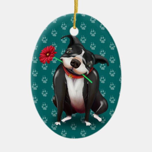 Persoonlijke kerstversieringen in Pitbull | Blauw Keramisch Ornament (Voorkant)