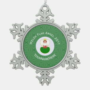 Persoonlijke Kerstvlag Welshe Engel  Tin Sneeuwvlok Ornament