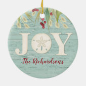 Persoonlijke kerstvreugde met een bediende band vo keramisch ornament (Achterkant)