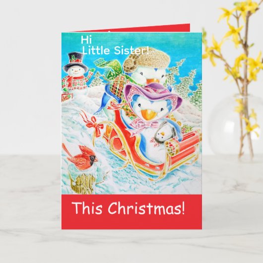 Persoonlijke kerstwens voor kleine zus kaart (Gele Bloem)
