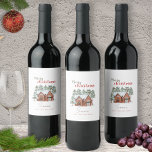 Persoonlijke kerstwinterscène in de Waterverf Wijn Etiket<br><div class="desc">Bewerk de tekst op dit prachtige kerstwijnetiket van de waterverf. Alle tekst kan worden bewerkt - materie,  lettertype,  kleur,  grootte en plaatsing.</div>