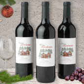 Persoonlijke kerstwinterscène in de Waterverf Wijn Etiket