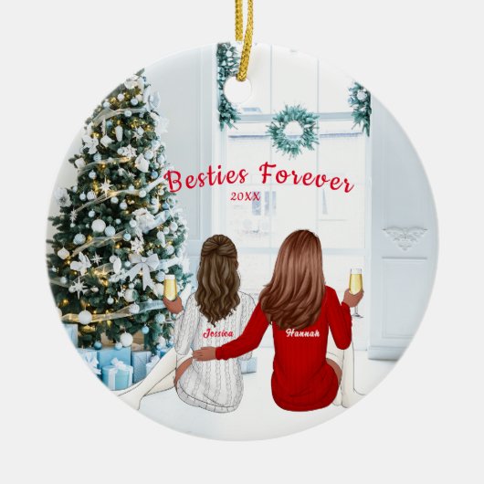 Persoonlijke kerstzussen Besties Feestdagen C Keramisch Ornament (Voorkant)