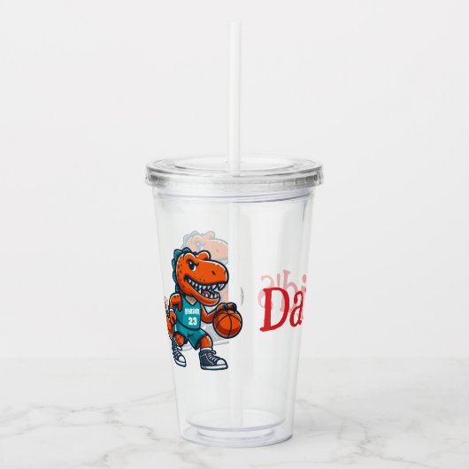 Persoonlijke Kids T-Rex Basketbal Acryl Drinkbeker (Voorkant)