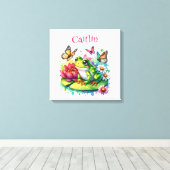 Persoonlijke Kikker, Bloemen en Vlinders Canvas Afdruk (Insitu (Houten vloer))