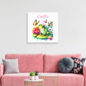 Persoonlijke Kikker, Bloemen en Vlinders Canvas Afdruk (Insitu (Woonkamer))