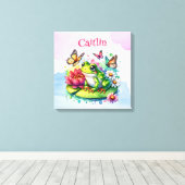 Persoonlijke Kikker, Bloemen en Vlinders Canvas Afdruk (Insitu (Houten vloer))