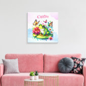 Persoonlijke Kikker, Bloemen en Vlinders Canvas Afdruk (Insitu (Woonkamer))