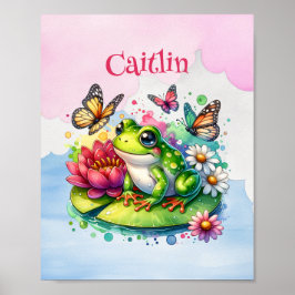 Persoonlijke Kikker, Bloemen en Vlinders Poster