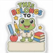 Persoonlijke kikker schoolnaam sticker (Voorkant)