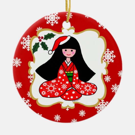 Persoonlijke Kimono Girl-Cartoon Keramisch Ornament (Voorkant)