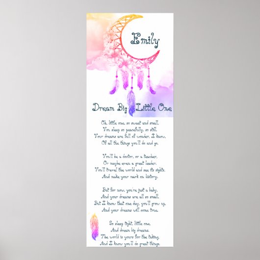 Persoonlijke kinder droomvanger gedicht poster (Voorkant)