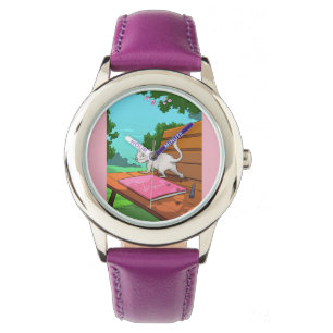 Persoonlijke Kinder horloge - Kat op het Benchontw