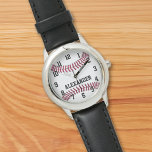 Persoonlijke Kinder jongens Baseball Watch Horloge<br><div class="desc">Baseball of softball in rood en wit met zwarte varsity stijlletters. Show van je sportjongen of van de sportbal vaardigheden van het kind met deze geweldige sportief horloge,  ook geweldig als team- of touringcarcadeau.</div>