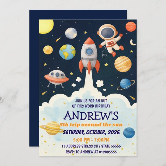 Persoonlijke Kinder Outer Rocket Ship Astronaut ve Kaart (Voorkant / Achterkant)