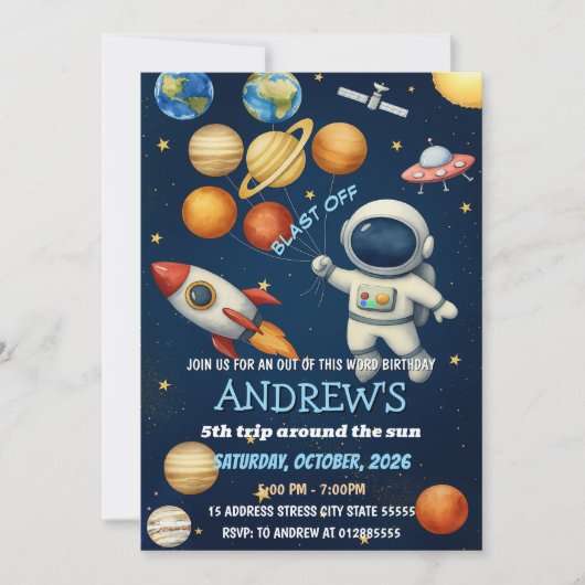 Persoonlijke Kinder Outer Space Astronaut Verjaard Kaart (Voorkant)