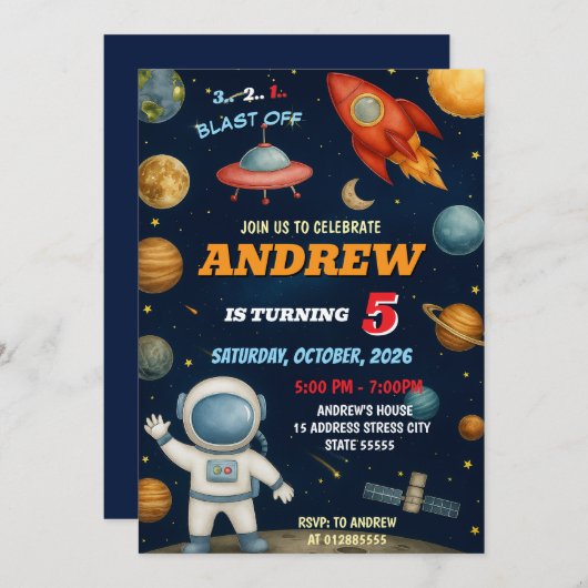 Persoonlijke Kinder Outer Space verjaardagsuitnodi Kaart (Voorkant / Achterkant)