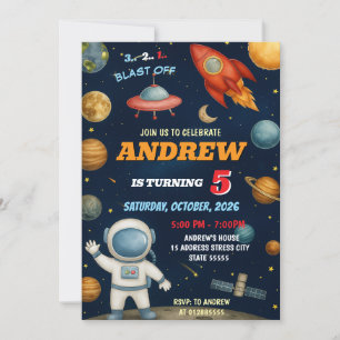 Persoonlijke Kinder Outer Space verjaardagsuitnodi Kaart