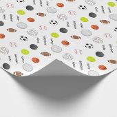 Persoonlijke kinder verjaardag multi sport cadeaupapier (Hoek)